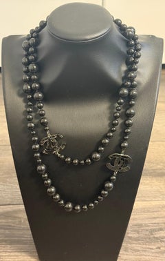 Chanel Black Bead CC Globe Long Necklace