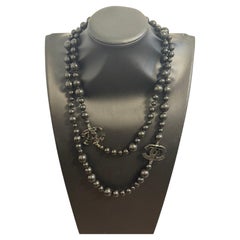 Chanel Black Bead CC Globe Long Necklace