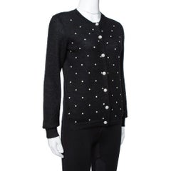 Chanel Black Bead Embellished Mohair Button Front Cardigan M