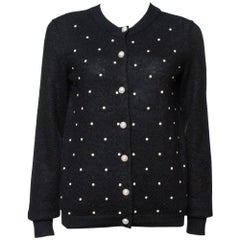 Chanel Black Bead Embellished Mohair Button Front Cardigan M