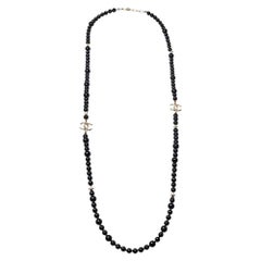 Chanel Black Beaded CC Star Charm Necklace