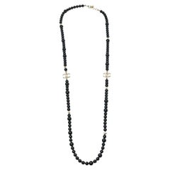 Chanel Black Beaded CC Star Charm Necklace