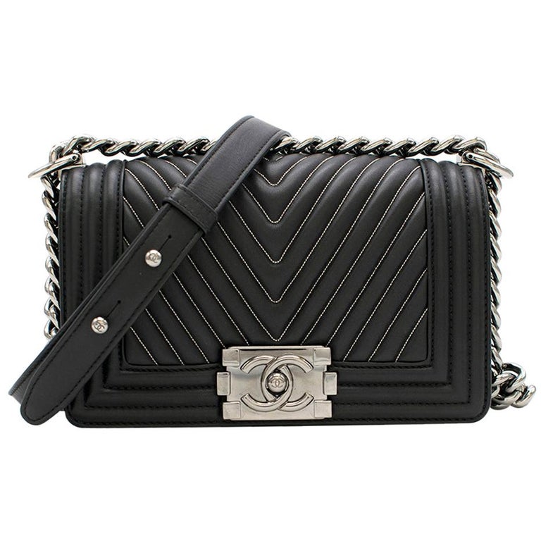 Chanel Black Beaded Chevron Le Boy Bag at 1stDibs