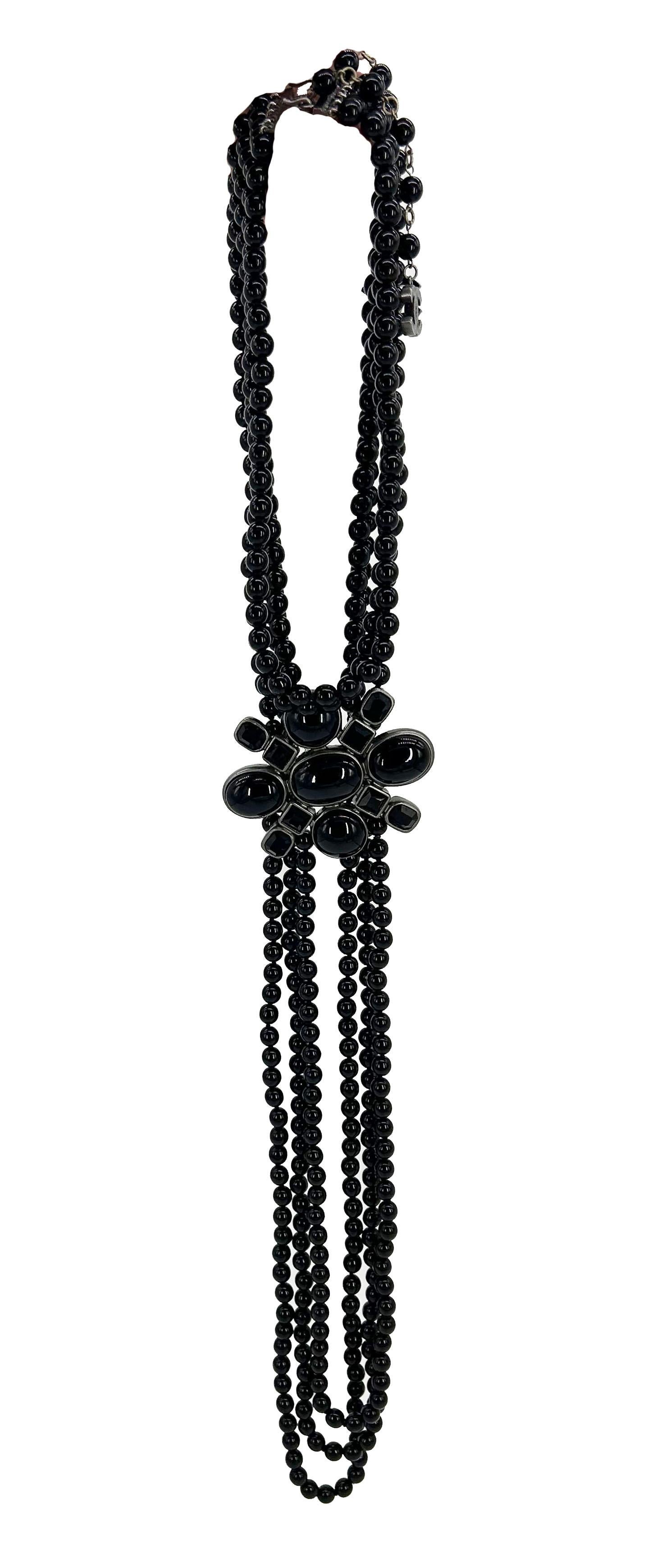Chanel Black Beaded Multi Strand Emblem Necklace For Sale 6