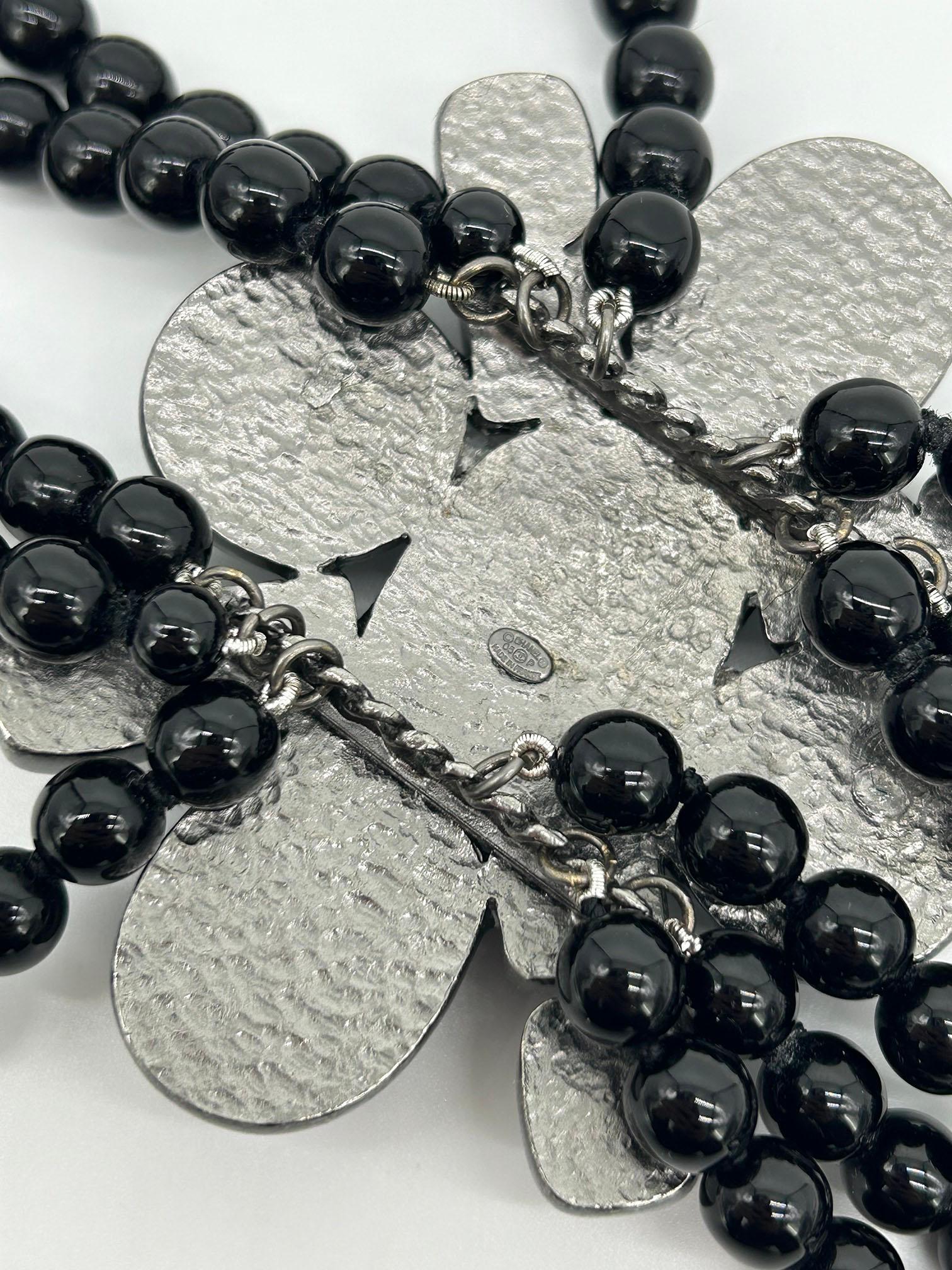 Chanel Black Beaded Multi Strand Emblem Necklace For Sale 5