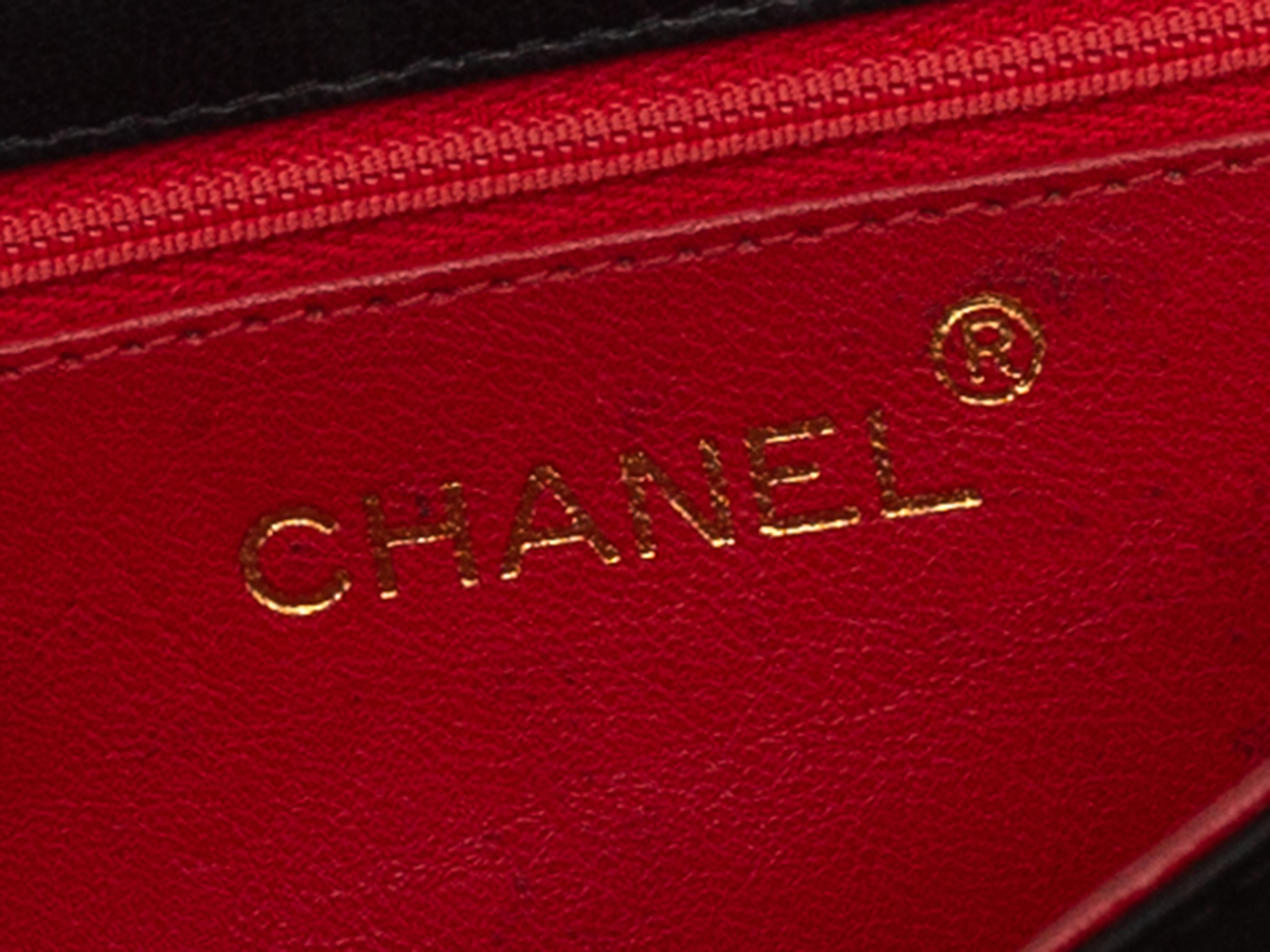 Product details: Vintage Black Chanel Beaded Satin Evening Bag. This bag features a quilted satin body, leather trim, gold-tone hardware, a single chain-link crossbody strap, and a front flap closure. 7