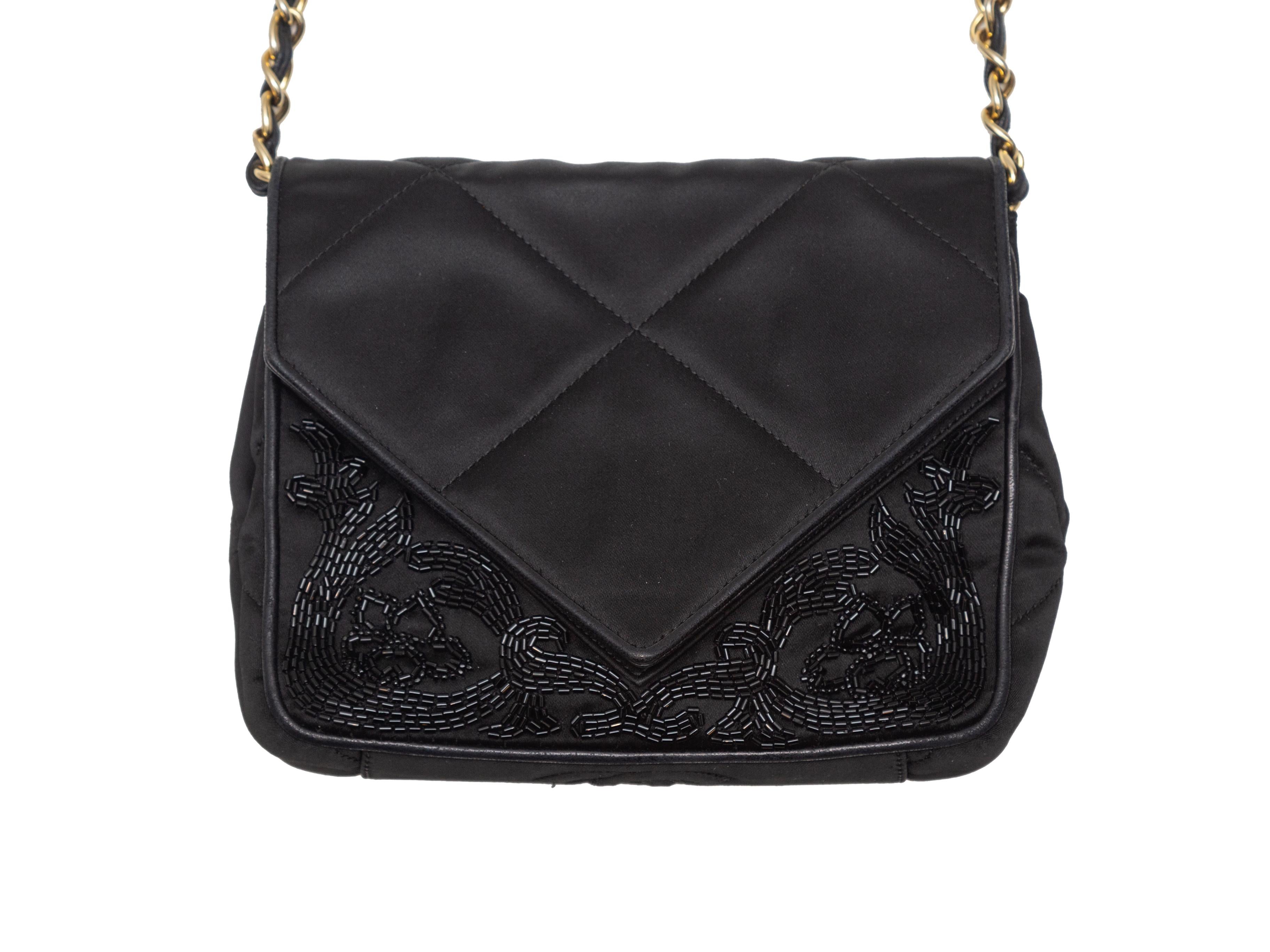 Chanel Black Beaded Satin Evening Bag In Good Condition In New York, NY