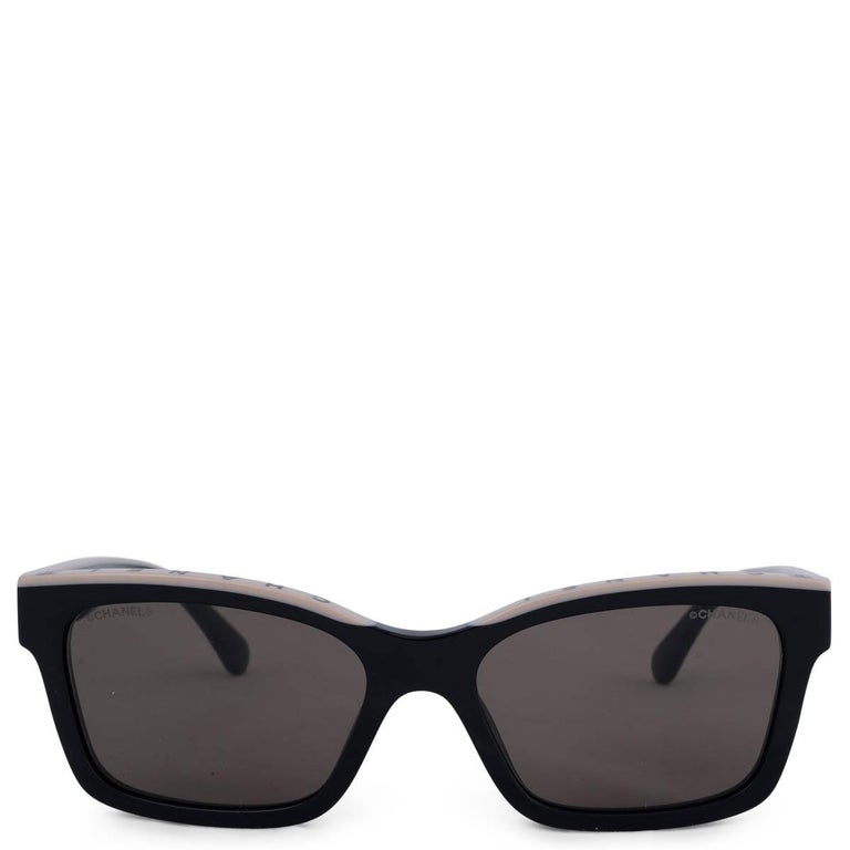 Chanel Black and White Printed Oval Sunglasses at 1stDibs