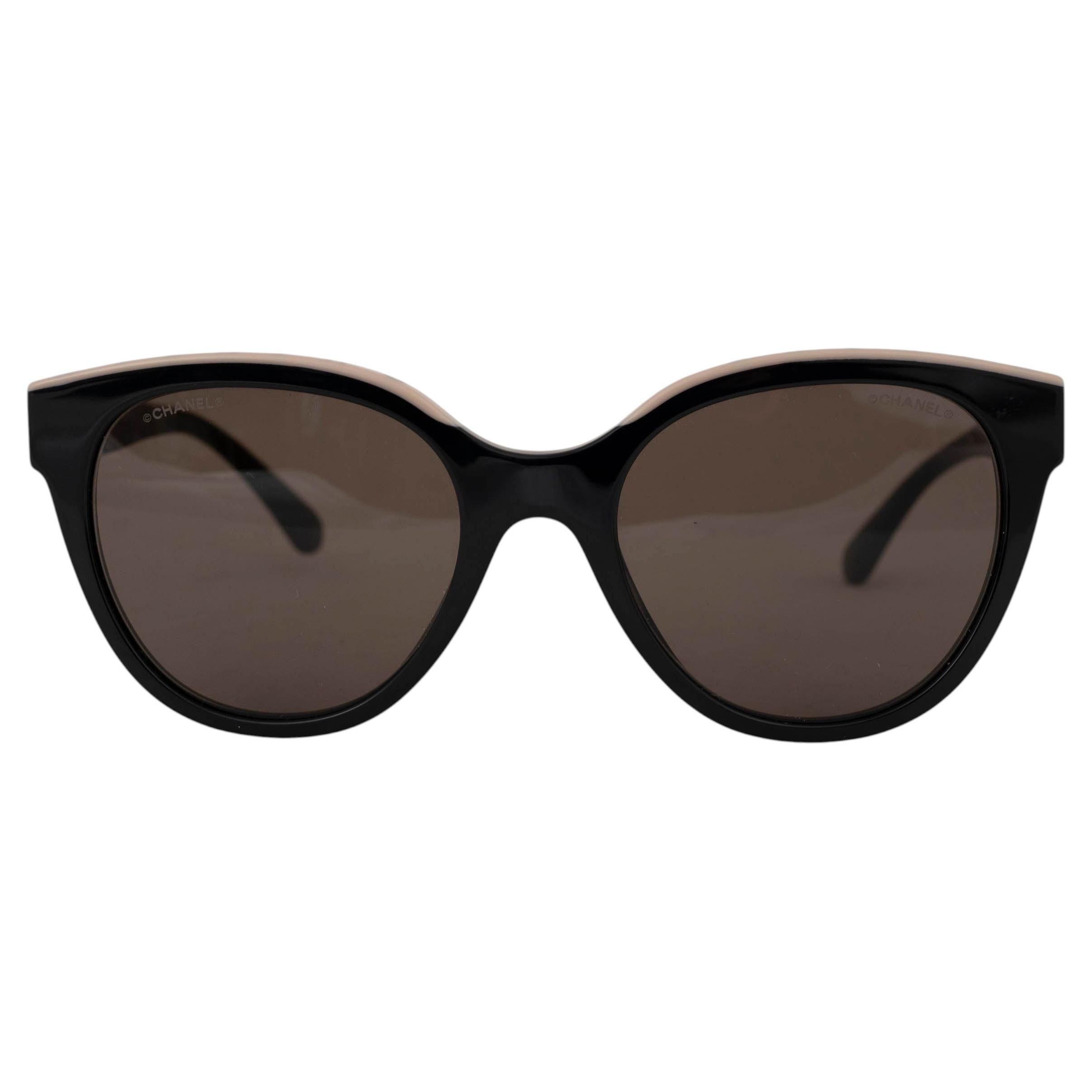 CHANEL schwarz-beige Acetat-Sonnenbrille BUTTERFLY 5414