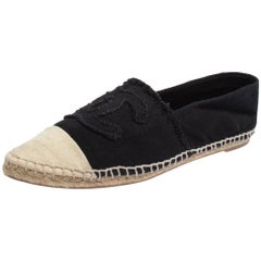 Chanel Black/Beige Canvas CC Flats Espadrilles Size 38