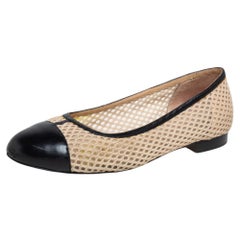 Chanel Black/Beige Cotton Knit and and Leather Cap Toe Flats Size 37
