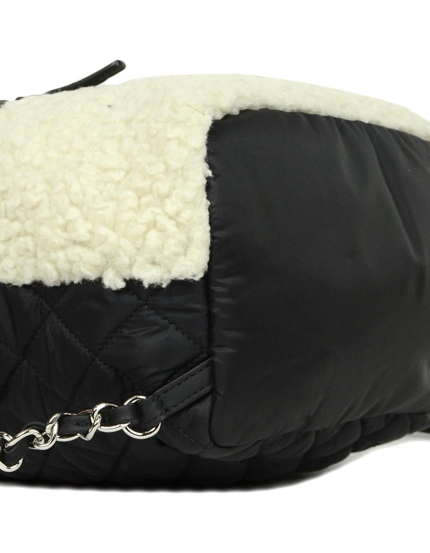 Women's Chanel Black/Beige Ecru Nylon & Shearling Wool Coco Neige Backpack Bag rt. $3800