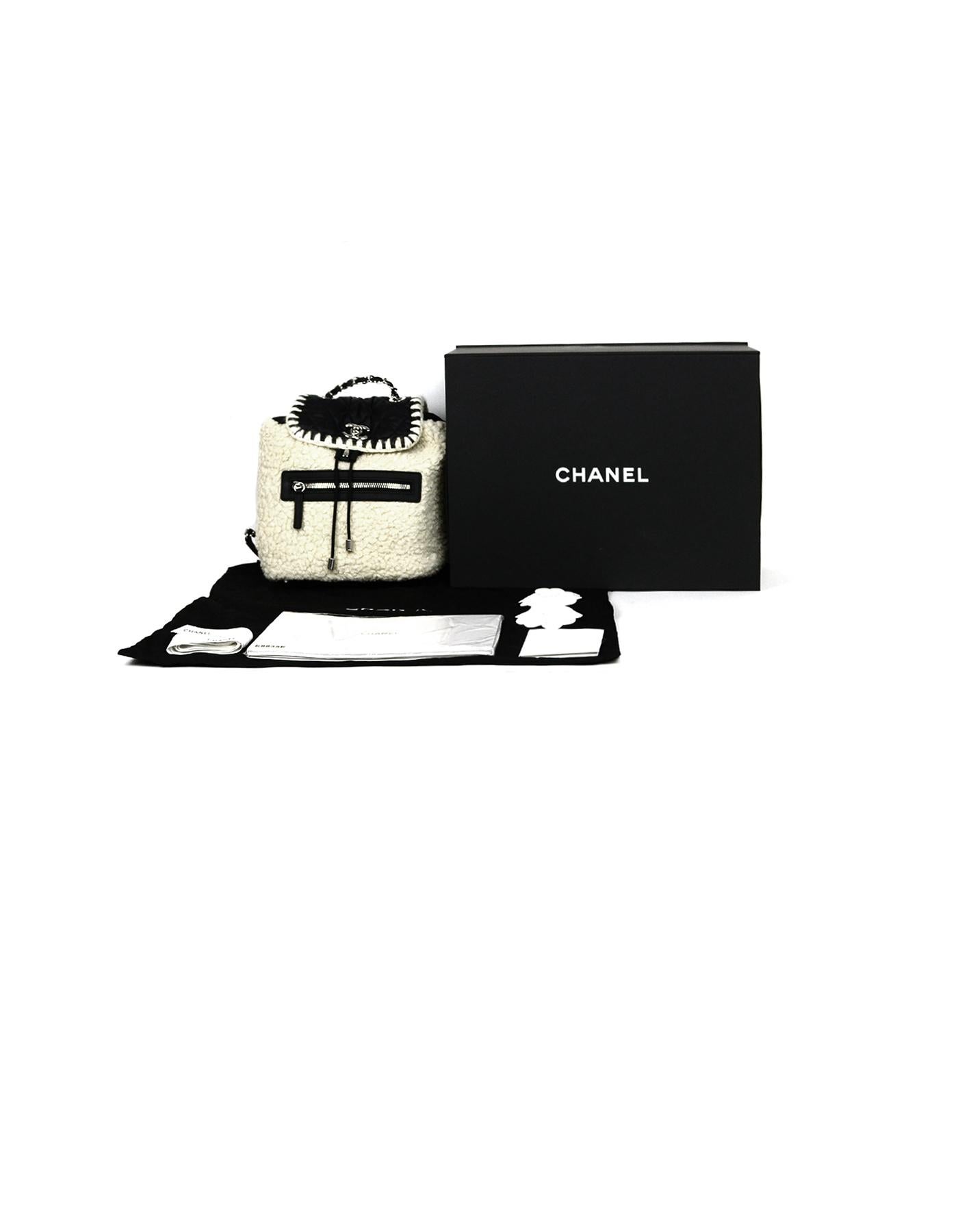 Chanel Black/Beige Ecru Nylon & Shearling Wool Coco Neige Backpack Bag rt. $3800 5
