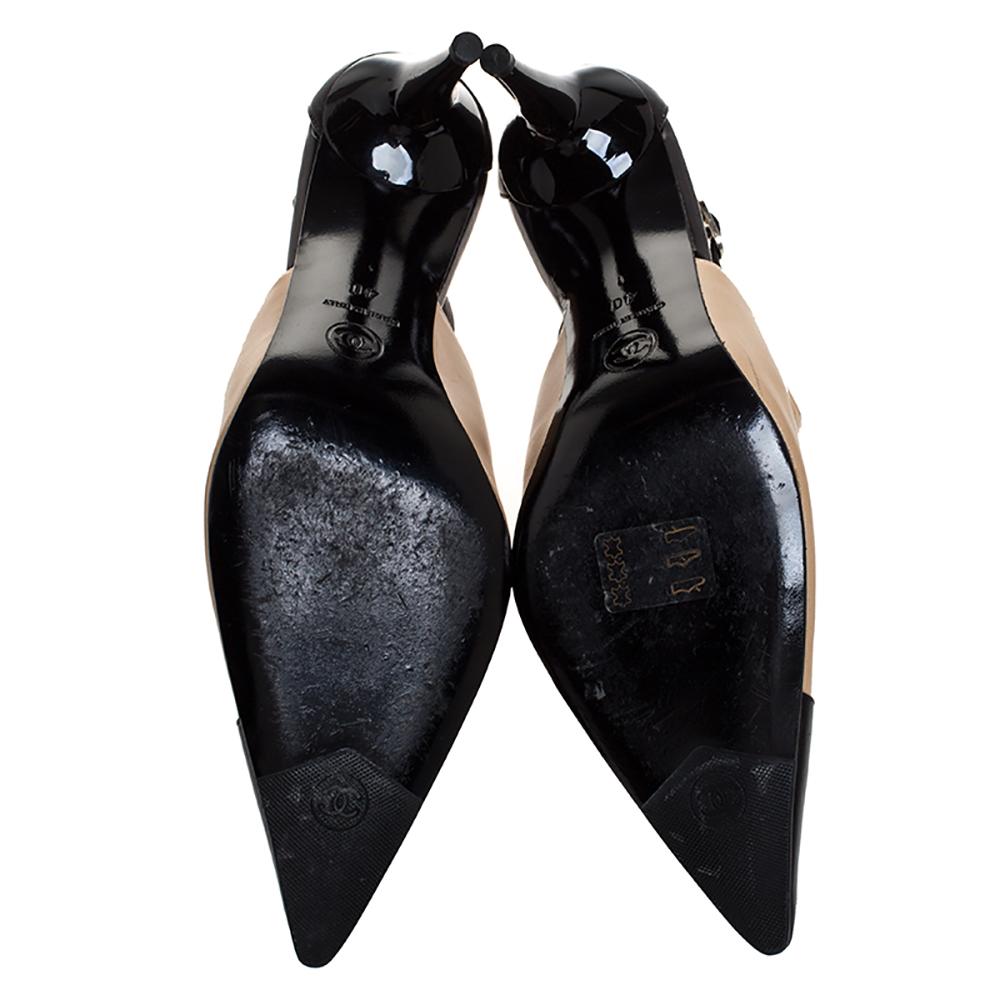 Women's Chanel Black/Beige Leather CC Cap Toe Ankle Strap Booties Size 40
