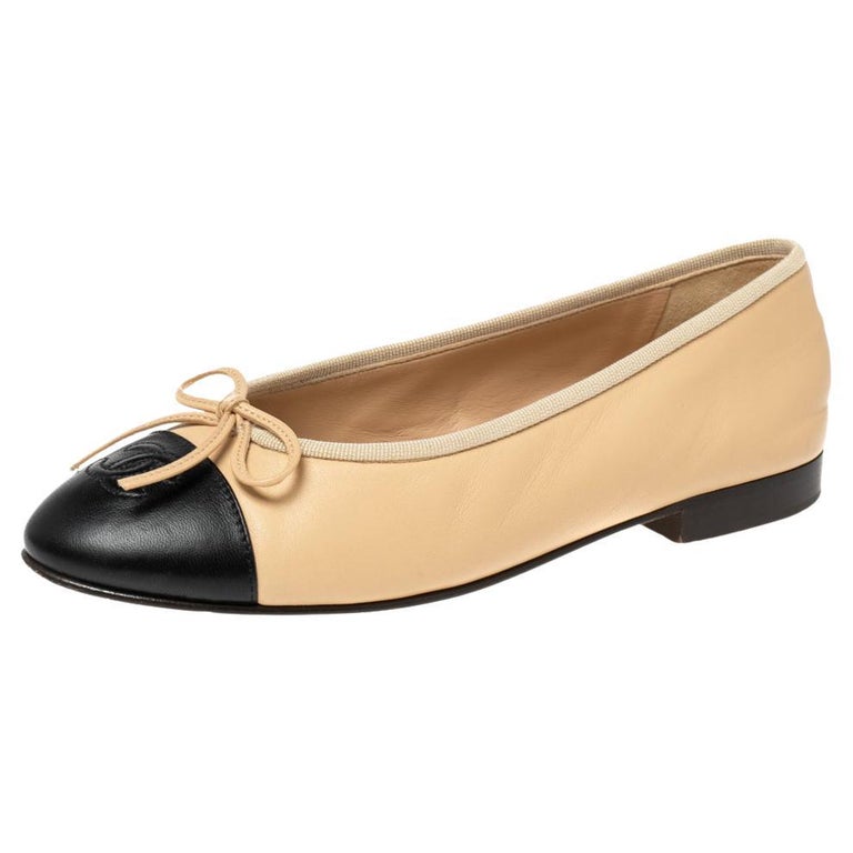 Chanel Classic Ballet Flats Beige Gold Leather