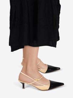 Chanel Black & Beige Leather Slingback Heels Size IT 38.5