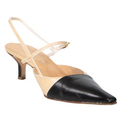 Chanel Black & Beige Leather Slingback Heels Size IT 38.5