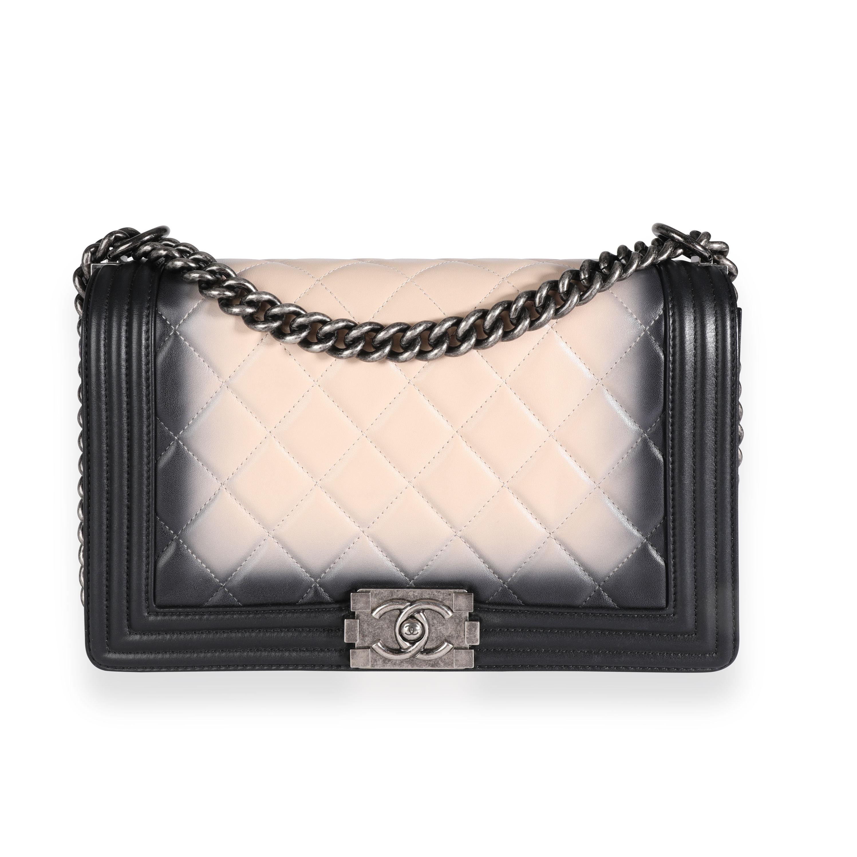 Chanel Black & Beige Ombré Quilted Leather Boy Bag In Good Condition In New York, NY