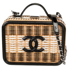 Chanel Black Beige Rattan Filigree CC Vanity Case Bag