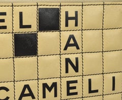Chanel Black Beige Tan Leather Scrabble Crossword Small Pochette Shoulder Bag