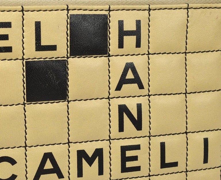 Chanel Black Beige Tan Leather Scrabble Crossword Small Pochette ...
