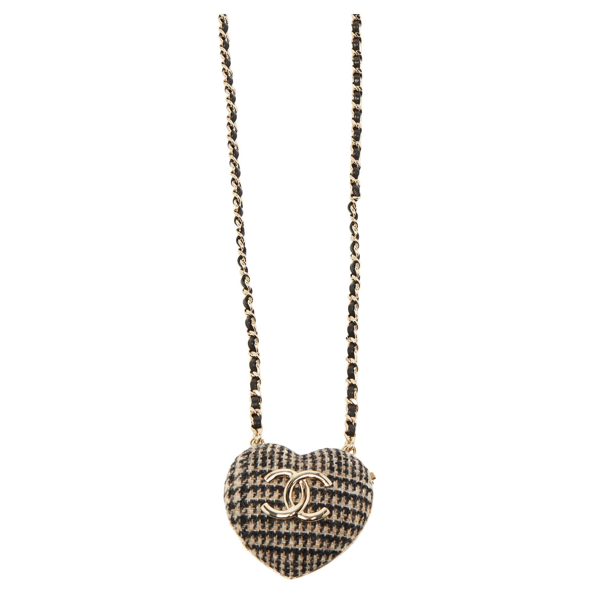 Chanel Black/Beige Tweed CC Locket Necklace
