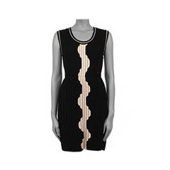 CHANEL abito senza maniche in lana nera e beige PLEATED 36