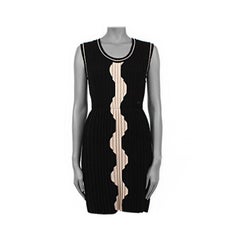 CHANEL black & beige wool PLEATED Sleeveless Dress 36