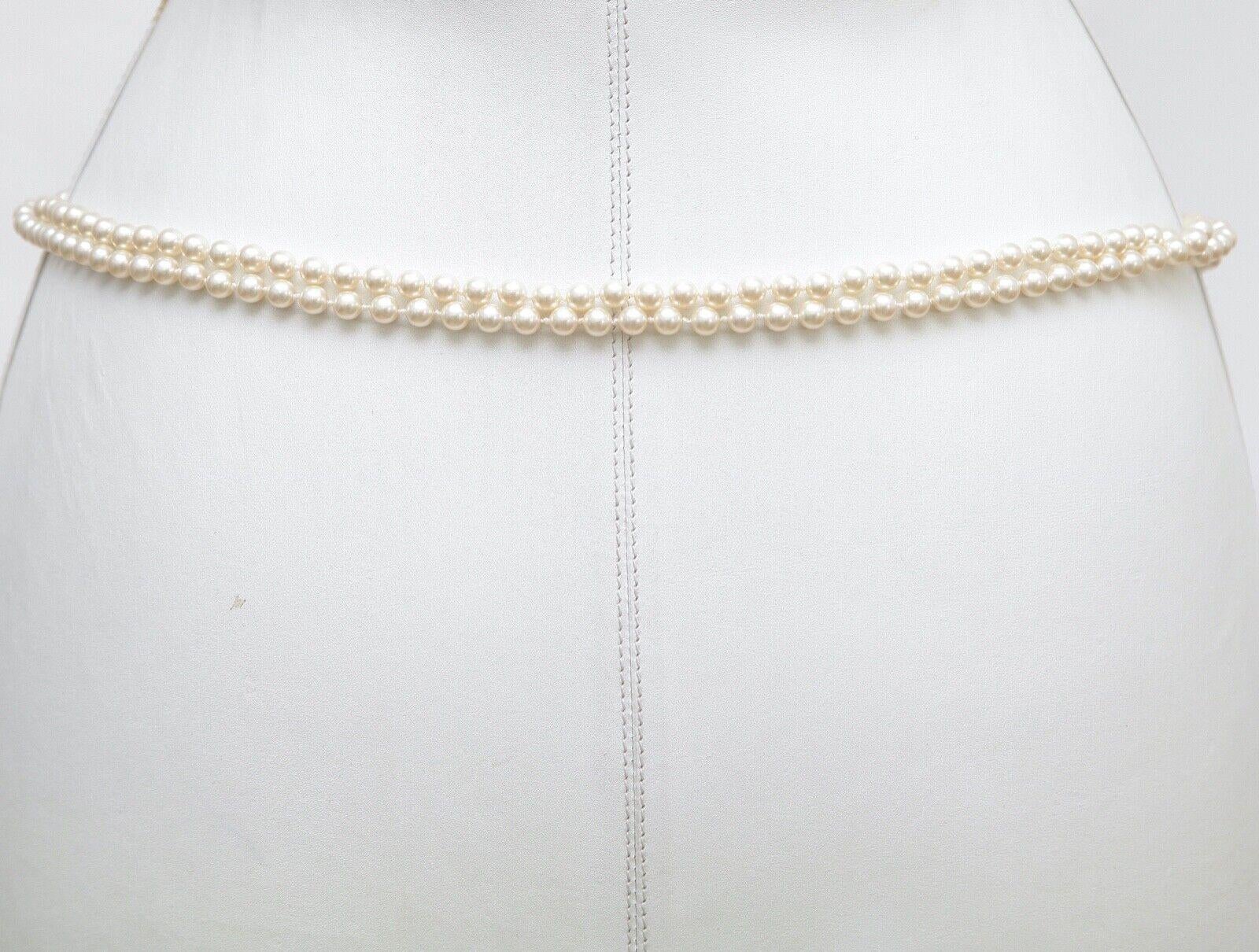 CHANEL Black Belt Pearl Lambskin Leather Double Strand CC Gold Sz 80 In Excellent Condition In Hollywood, FL