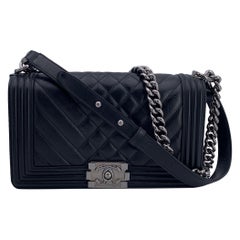Chanel Black Bi-Quilted Leather Medium Boy Shoulder Bag