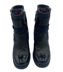 Chanel Black Biker Booties w/Paatent Leather Toe, 2000s