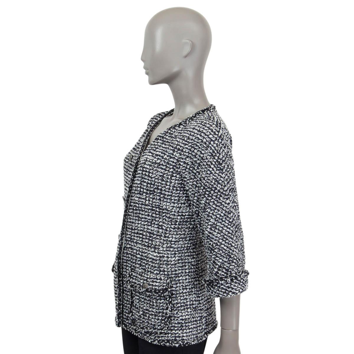 Black CHANEL black & blue 2014 DOUBLE BREASTED TWEED Jacket 38 S 14P For Sale