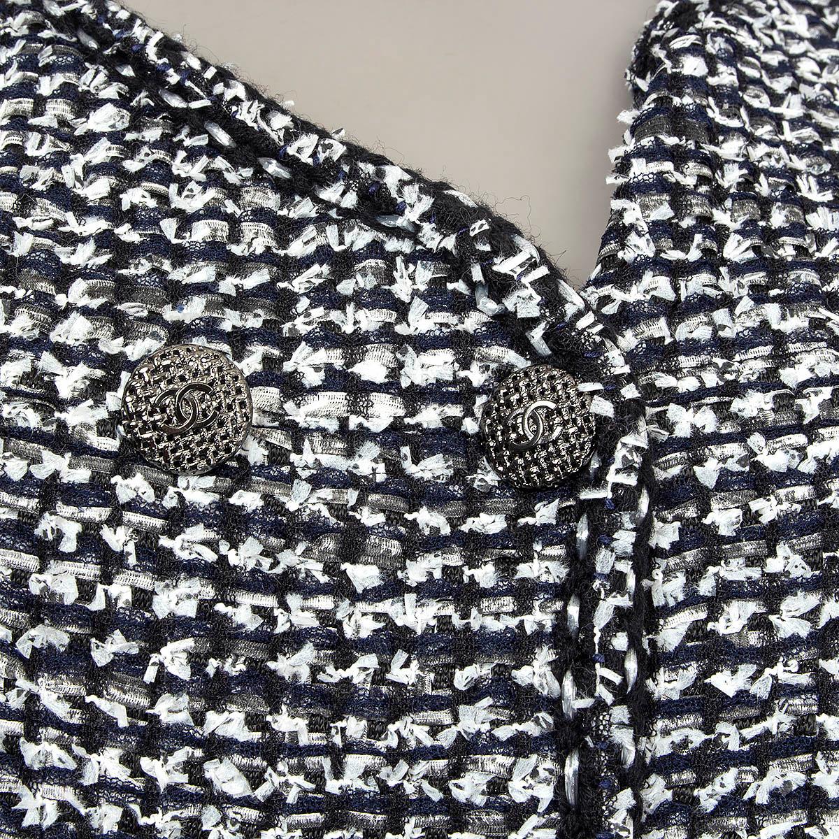 CHANEL black & blue 2014 DOUBLE BREASTED TWEED Jacket 38 S 14P For Sale 1