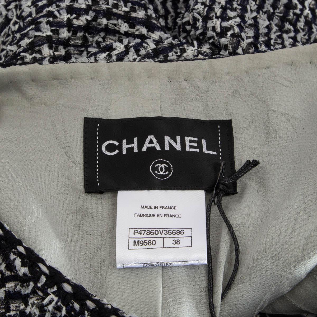 CHANEL black & blue 2014 DOUBLE BREASTED TWEED Jacket 38 S 14P For Sale 2