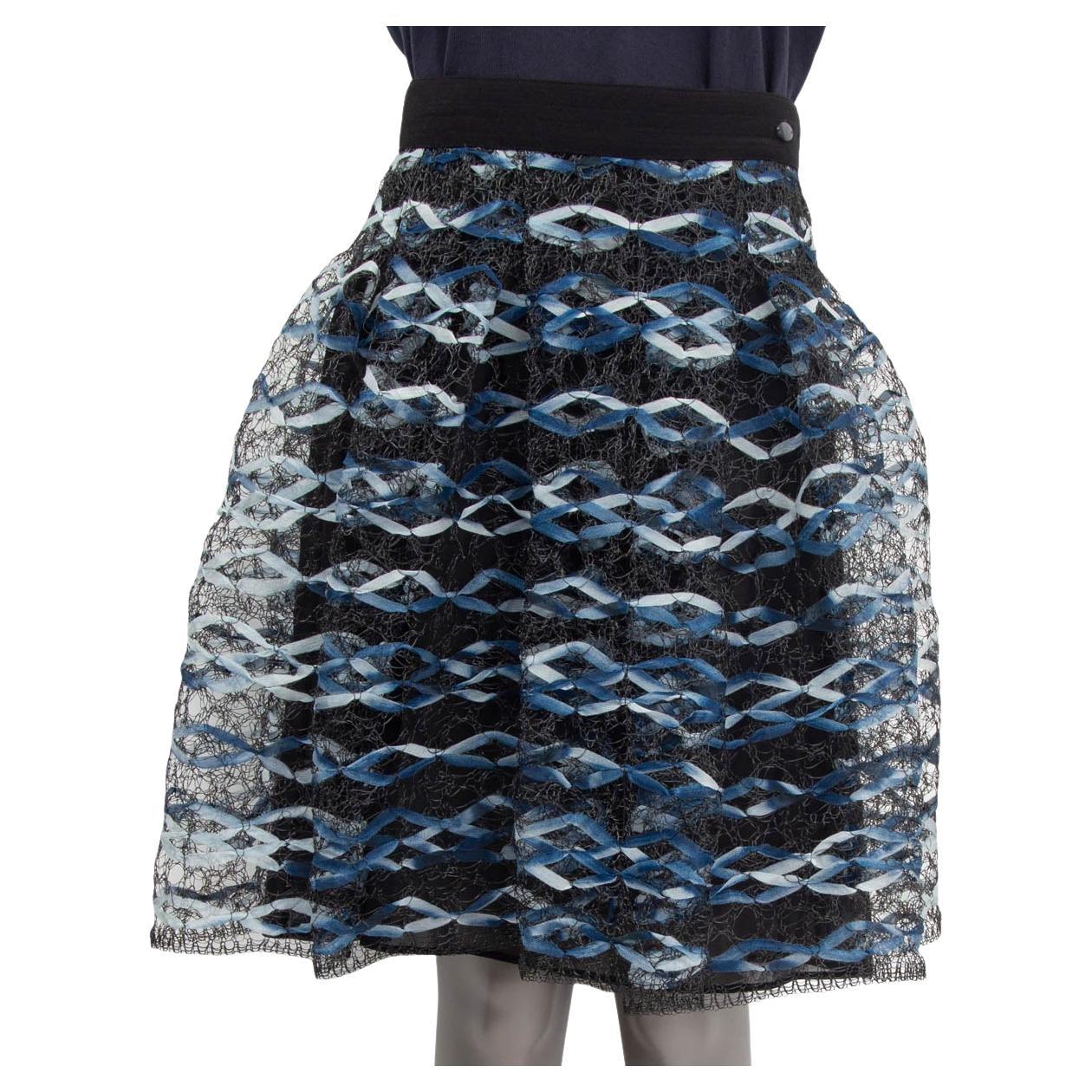 CHANEL black & blue 2018 18S FISHNET PLEATED Skirt 38 S For Sale