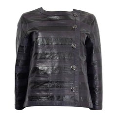 CHANEL giacca in pelle nera e blu 2018 METIER'S HAMBURG STRIPED LEATHER 38 S