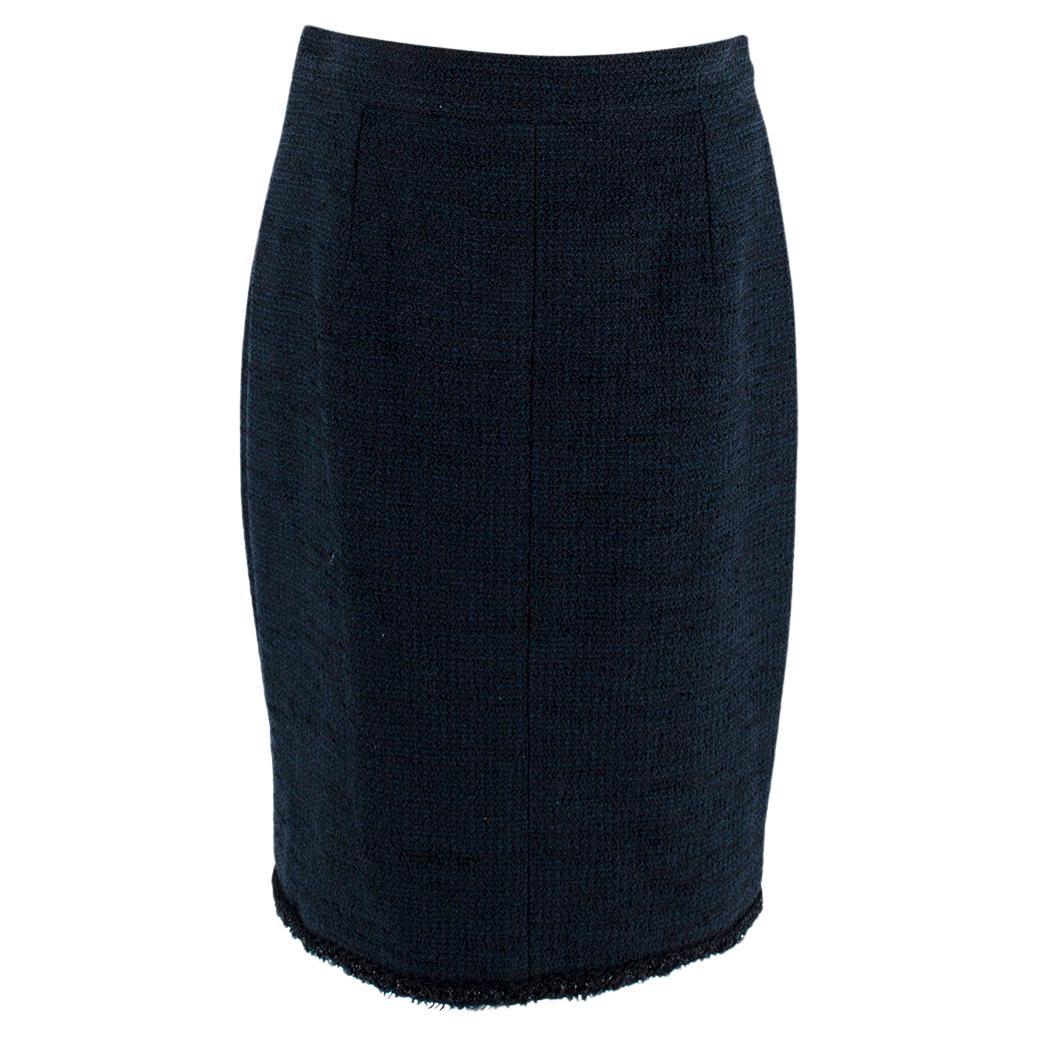 Chanel Black & Blue Boucle Tweed Pencil Skirt - US 8 For Sale