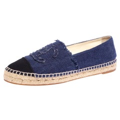 Chanel Black/Blue Canvas Espadrille CC Flats Size 41