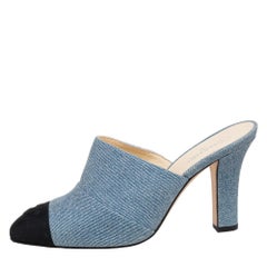 Chanel Schwarz/Blau Denim und Stoff CC Pantoletten Größe 37