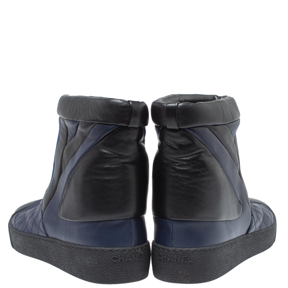 Chanel Black/Blue Leather Snow Ankle Boots Size 40 1
