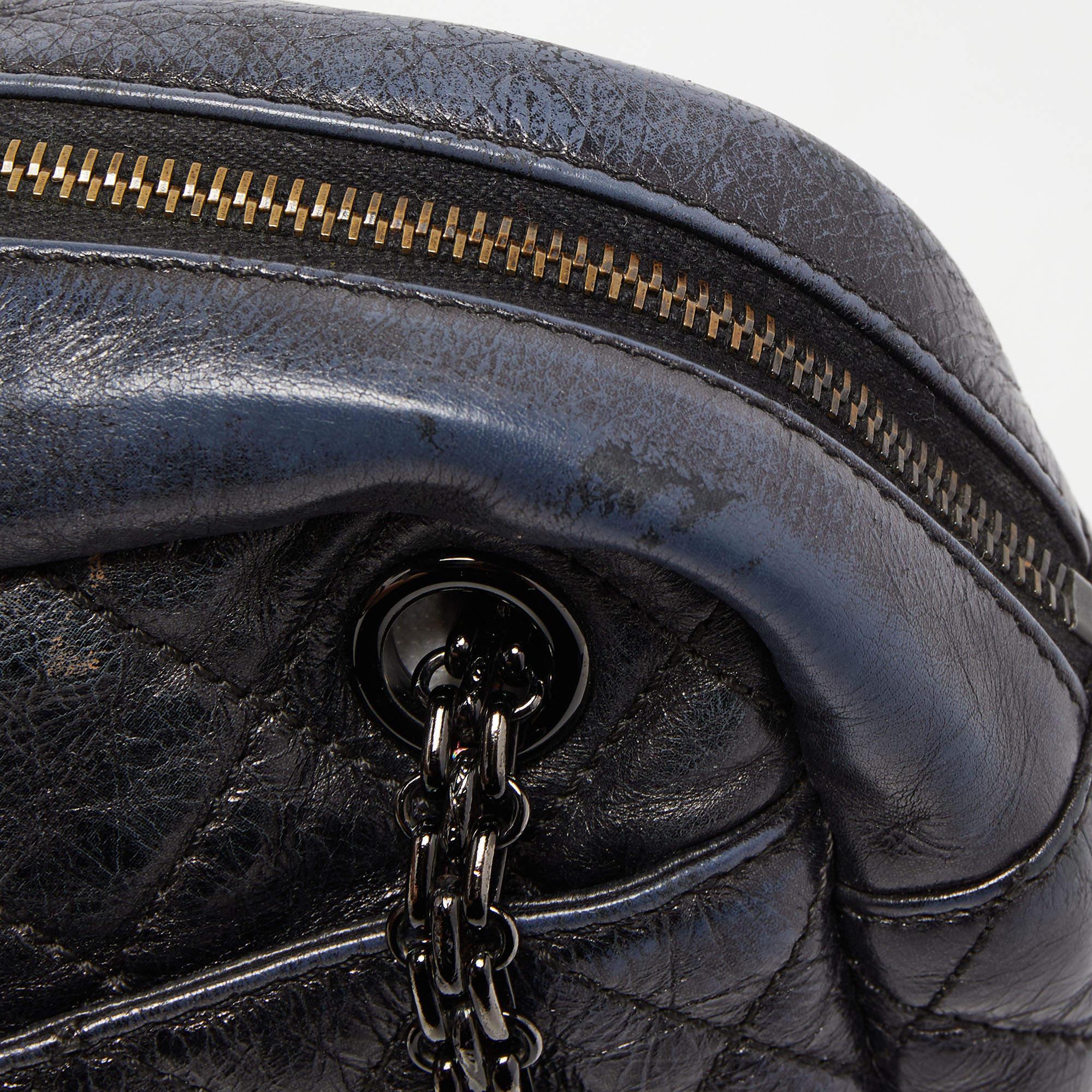 Chanel Black/Blue Quilted Iridescent Leather Mademoiselle Camera Shoulder Bag 6