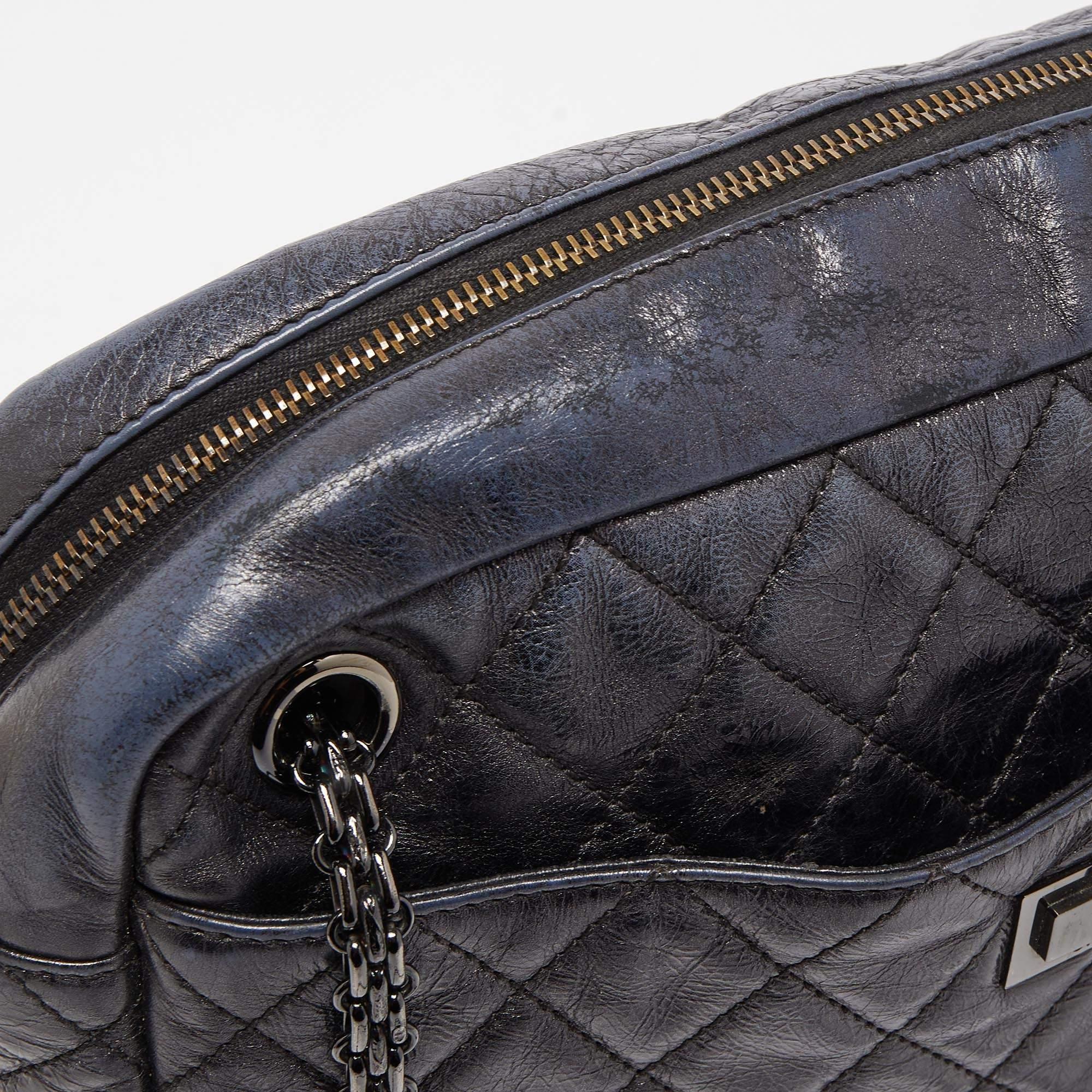 Chanel Black/Blue Quilted Iridescent Leather Mademoiselle Camera Shoulder Bag 12