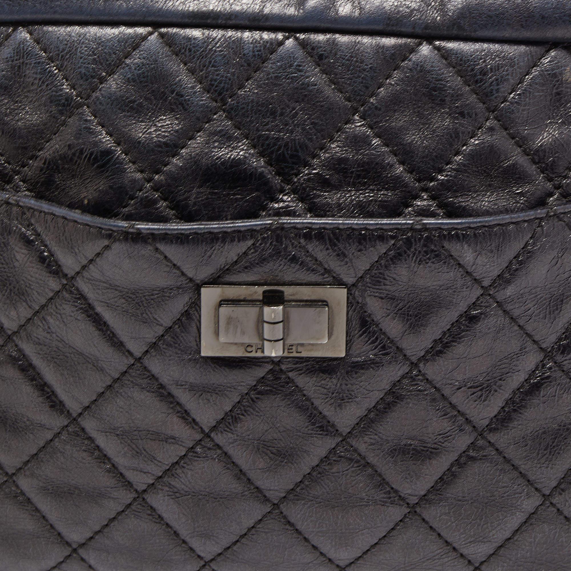 Chanel Black/Blue Quilted Iridescent Leather Mademoiselle Camera Shoulder Bag 13