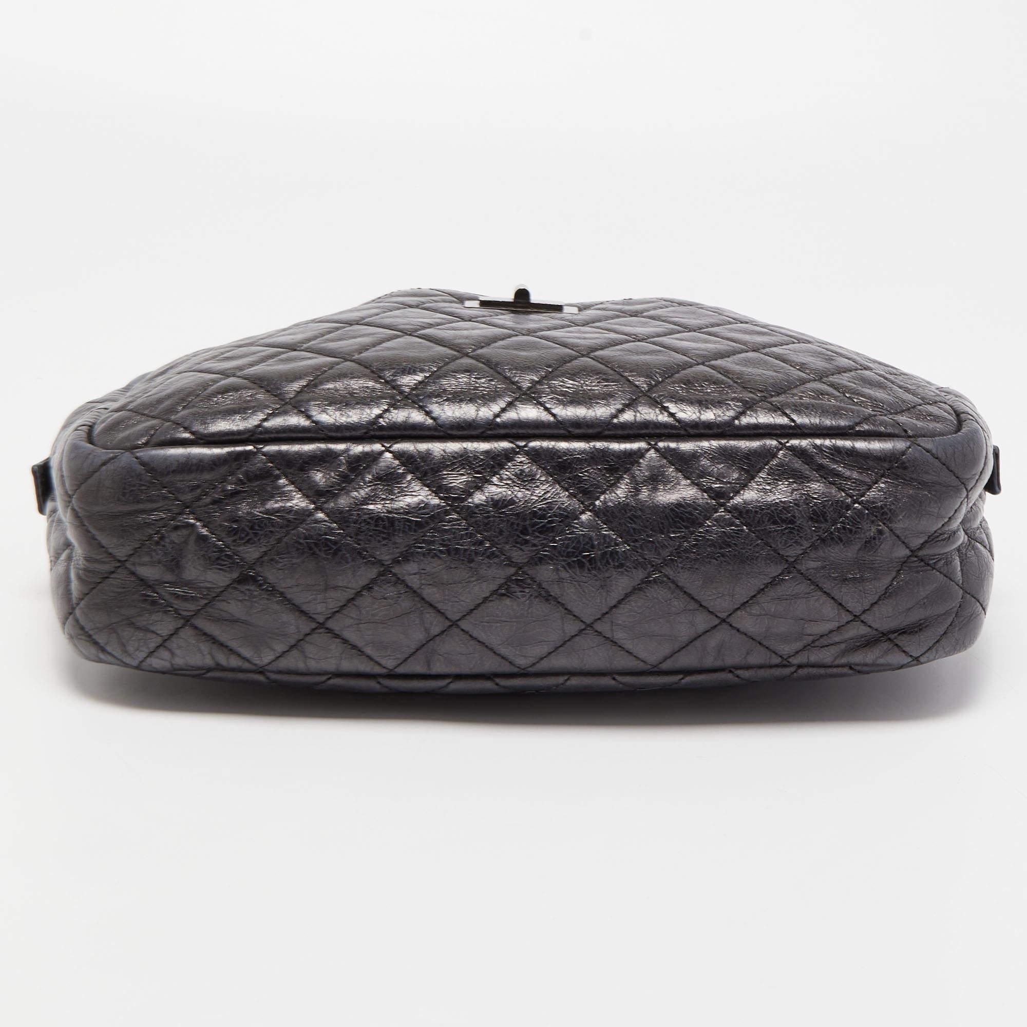 Women's Chanel Black/Blue Quilted Iridescent Leather Mademoiselle Camera Shoulder Bag