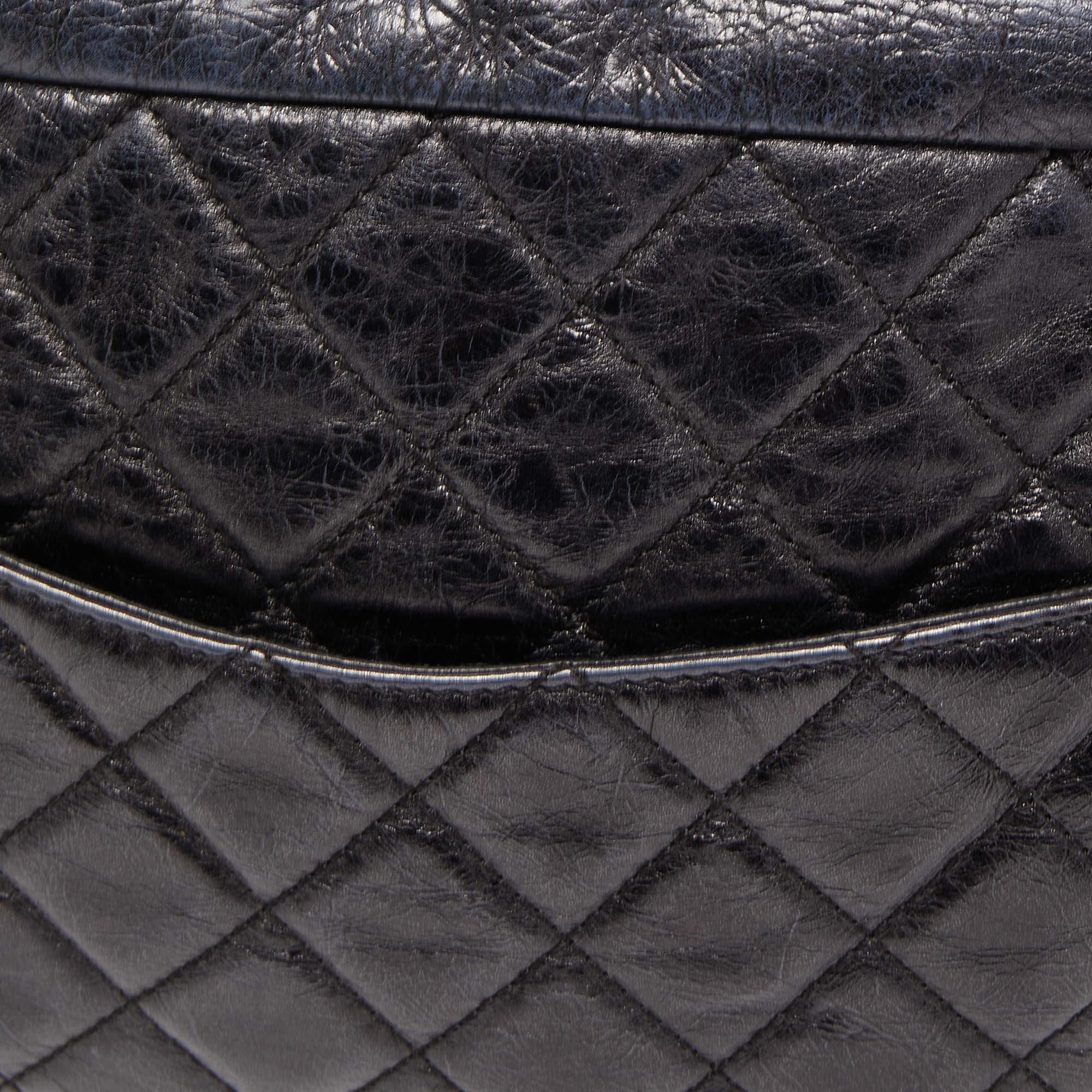 Chanel Black/Blue Quilted Iridescent Leather Mademoiselle Camera Shoulder Bag 2