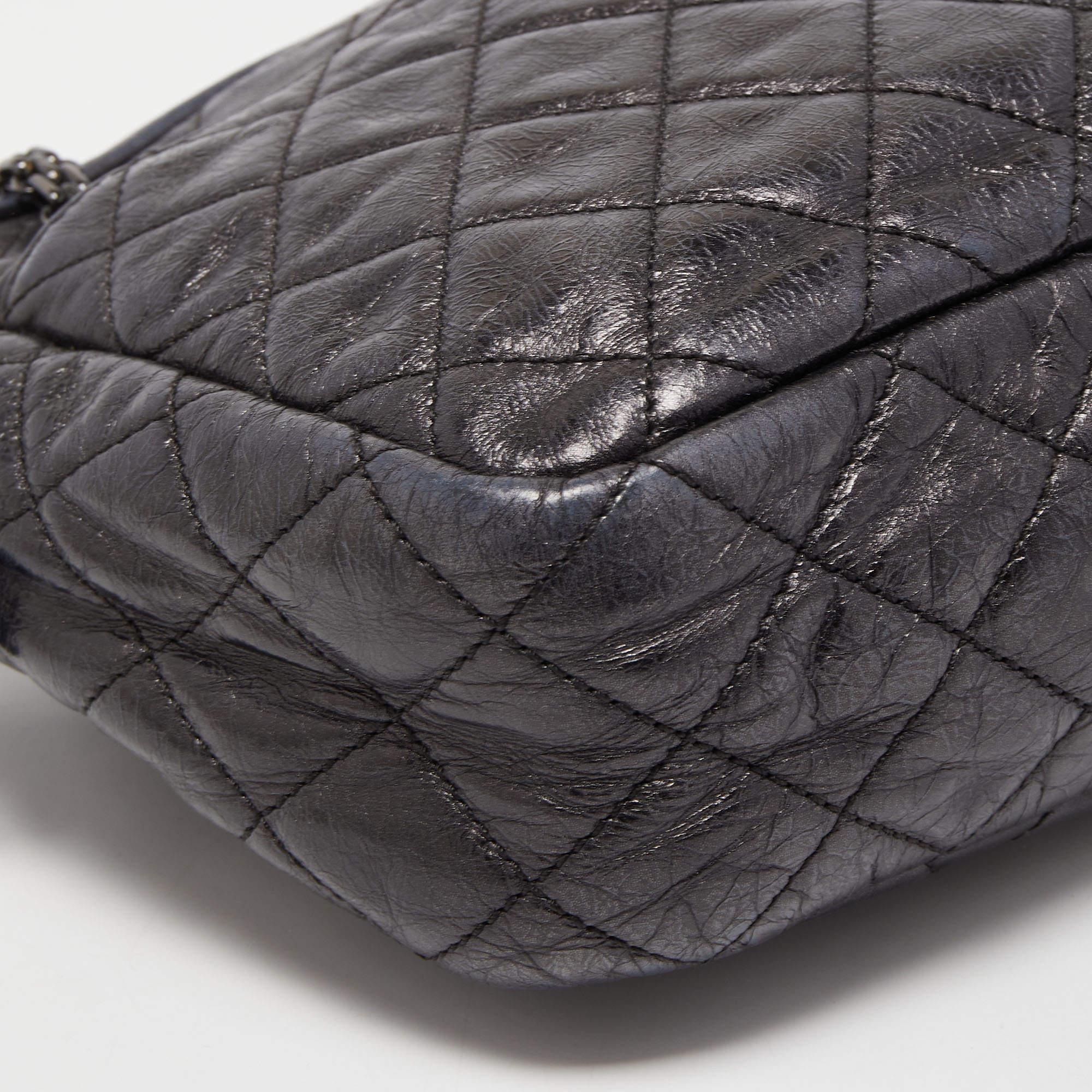 Chanel Black/Blue Quilted Iridescent Leather Mademoiselle Camera Shoulder Bag 3
