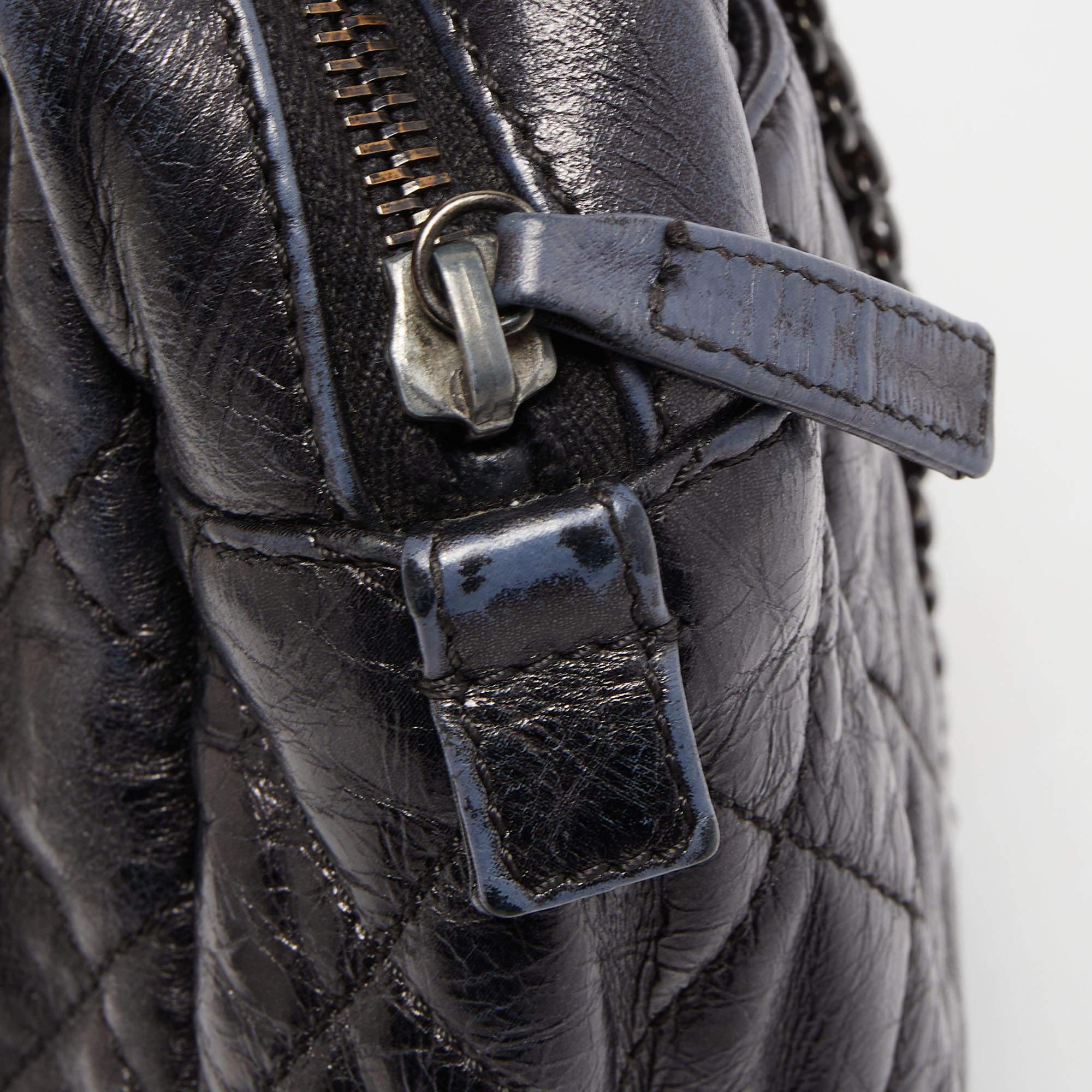 Chanel Black/Blue Quilted Iridescent Leather Mademoiselle Camera Shoulder Bag 5