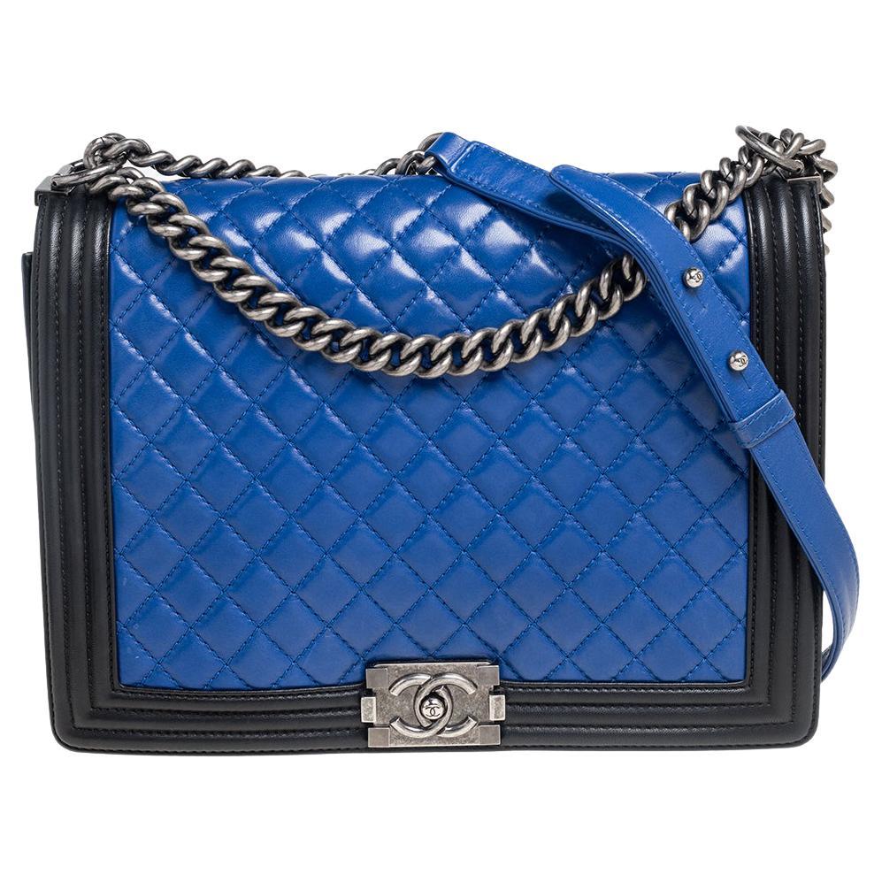 Chanel Black/Blue Quilted Leather Large Boy Flap Bag