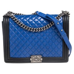 Chanel Black/Blue Quilted Leather Large Boy Flap Bag
