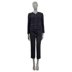 CHANEL black & blue silk 2015 QUILTE CREPE DE CHINE Jacket 36 XS